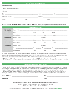 Clergy Parking Permit Application  Form