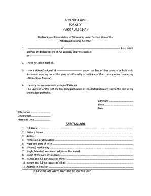 Appendix Xviii Form &amp;#39;x&amp;#39; Embassy of Pakistan