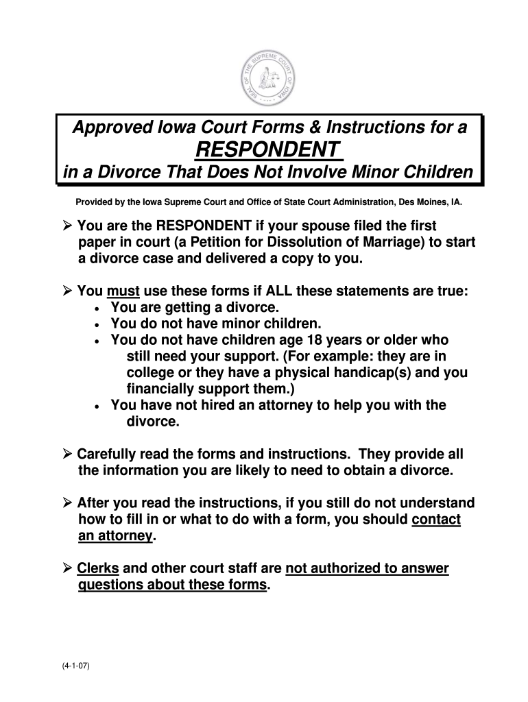  Approved Court Forms & Instructions for Persons Involved in a Iowacourtsonline 2007-2024