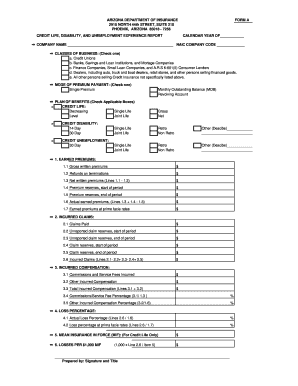 Credit Life, Disability and Unemployment Report Form a Arizona Azinsurance