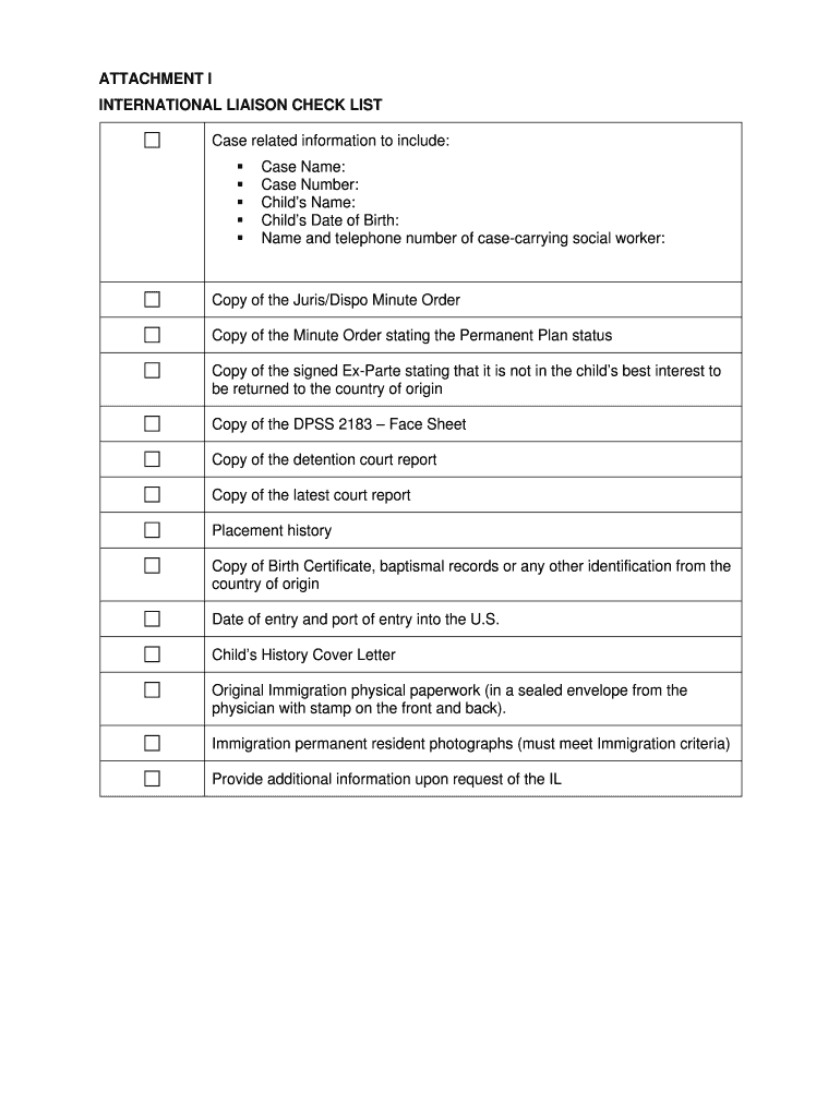 International Liaison Check List  Family to Family California  F2f Ca  Form