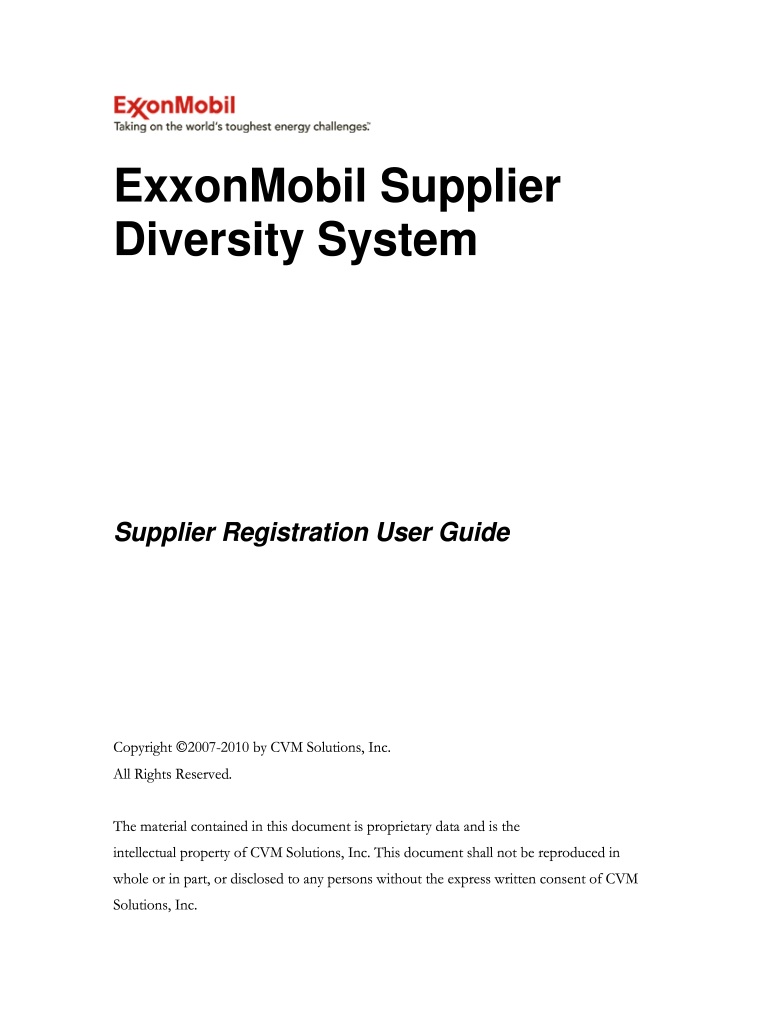 Exxonmobil Vendor Registration Form