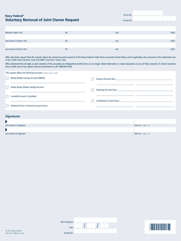 Remove Joint Owner Navy Federal  Form
