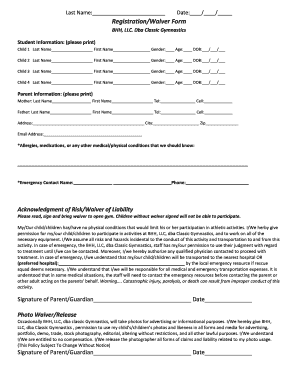 Classic Gymnastics Waiver Form