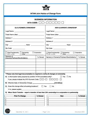 Iata Notice of Change Form