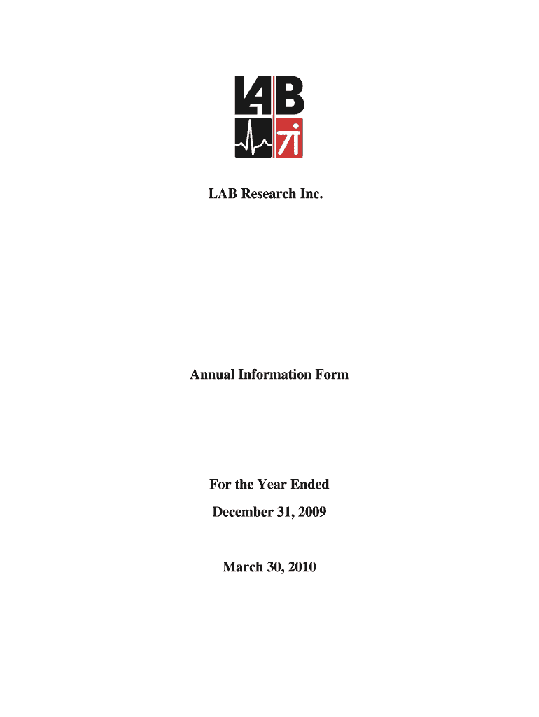 LAB Research Inc Annual Information Form for the Year Ended