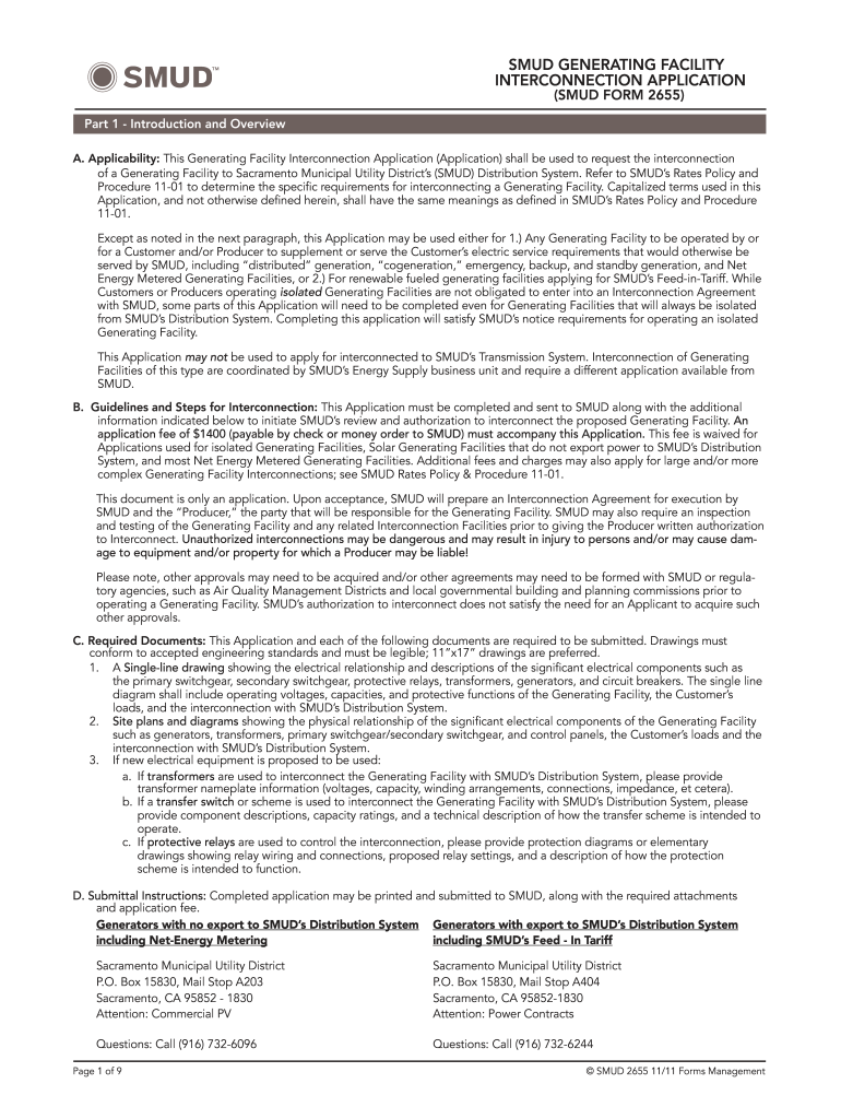  SMUD Generating Facility Interconnection Application SMUD 2655  Smud 2011-2024