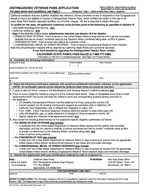  Distinguished Veteran Pass Application California State Parks Parks Ca 2013