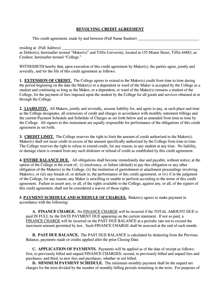 Tiffin Revolving Credit Agreement  Form