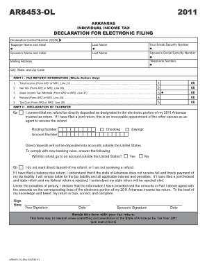 Arkansas Tax Form Ar8453 Ol