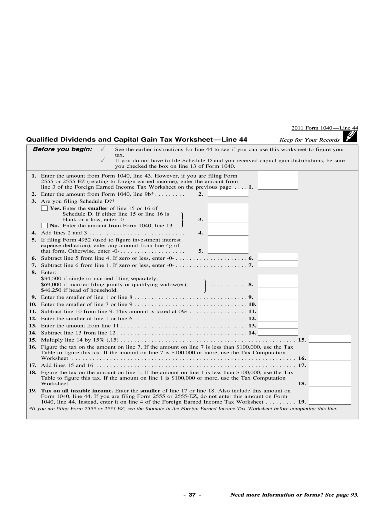  Irs Capital Gains Worksheet Form 2011