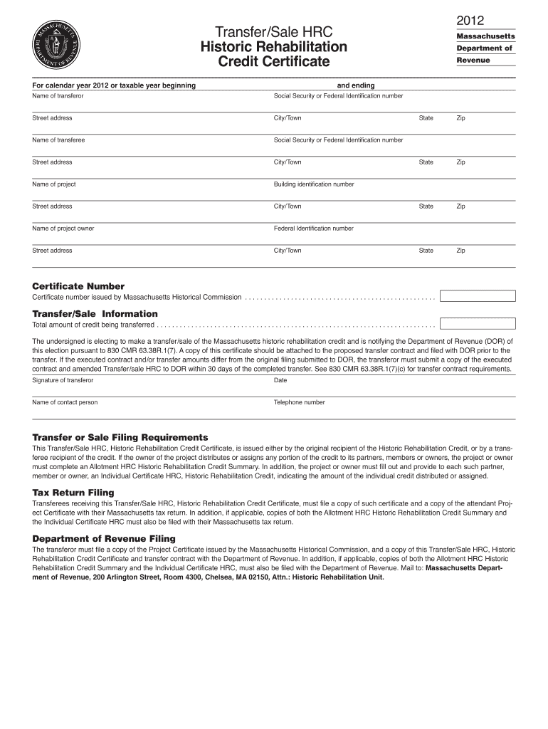 Allotment Hrc Historic Rehabilitation Credit Summary Fillable Form