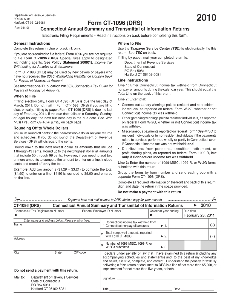 State of Ct 1096 Form