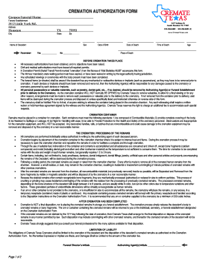 Cremation Authorization Form Texas