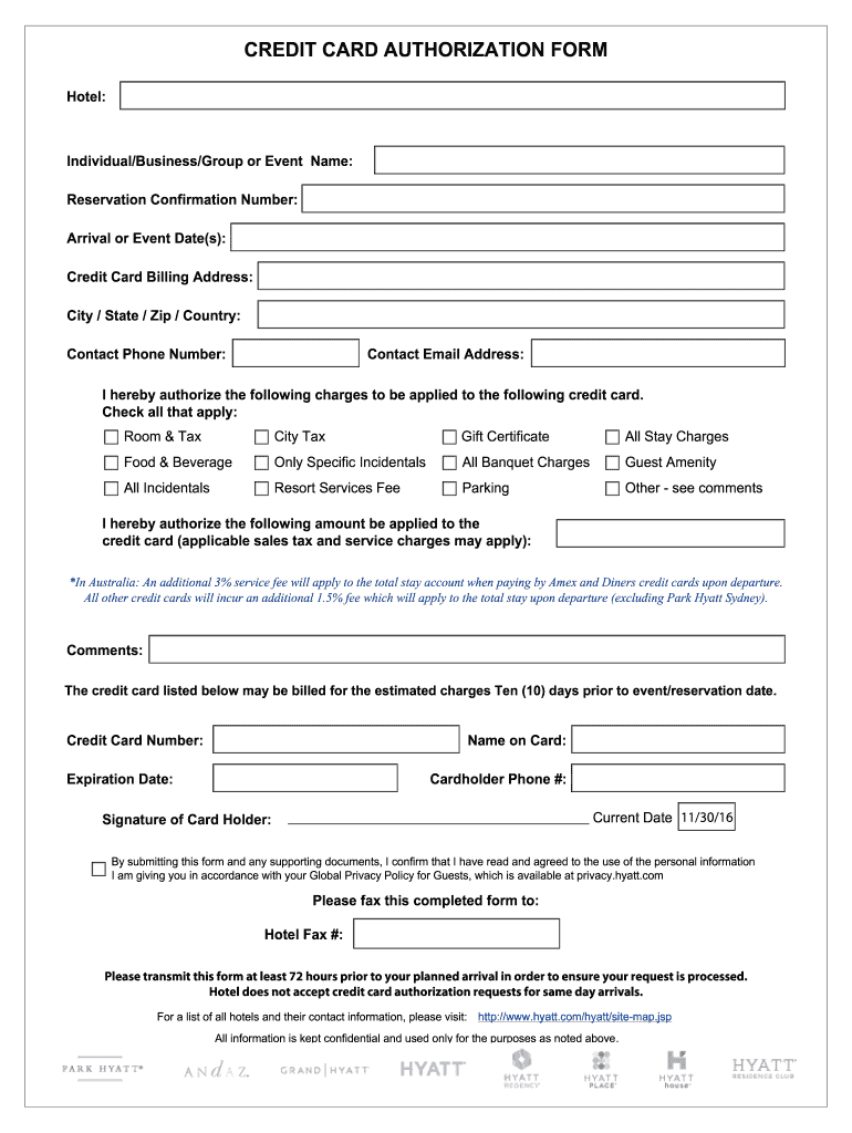 Credit Card Authorization Form