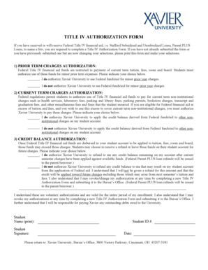 TITLE IV AUTHORIZATION FORM Xavier University Xavier