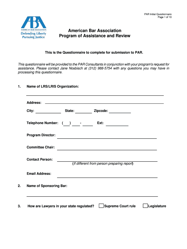 PAR Questionnaire  American Bar Association  Apps Americanbar  Form