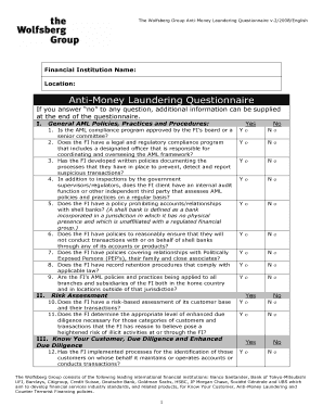 Aml Questionnaire Template  Form