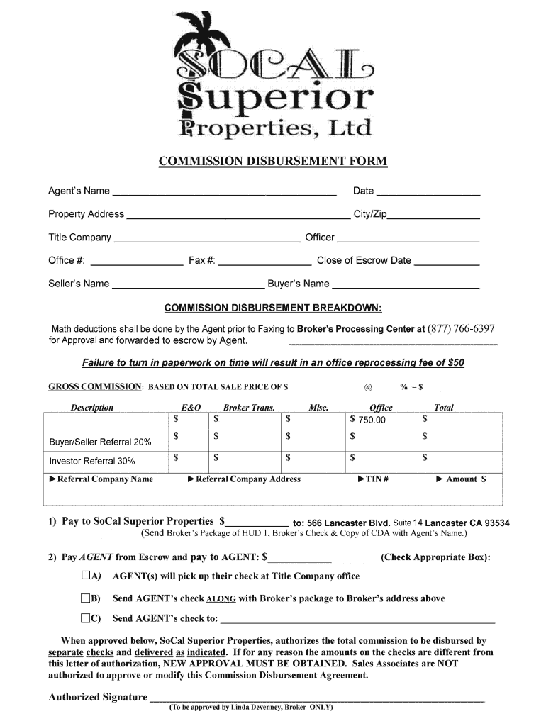 Commission Disbursement  Form