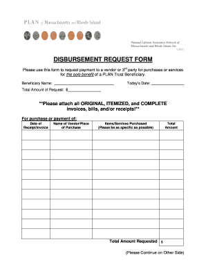  DISBURSEMENT REQUEST FORM Planned Lifetime Assistance Planofma Ri 2011-2024