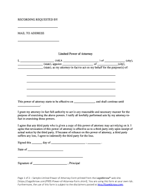 Limited Power of Attorney Form