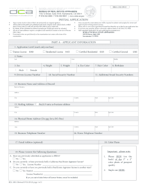 Initial Application REA 3001 California Office of Real Estate Orea Ca  Form