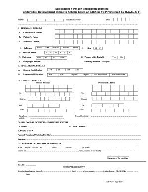 Under Skill Development Initiative Scheme Based on Mes in Vtp Segistered by Dge&amp; Tcom Form
