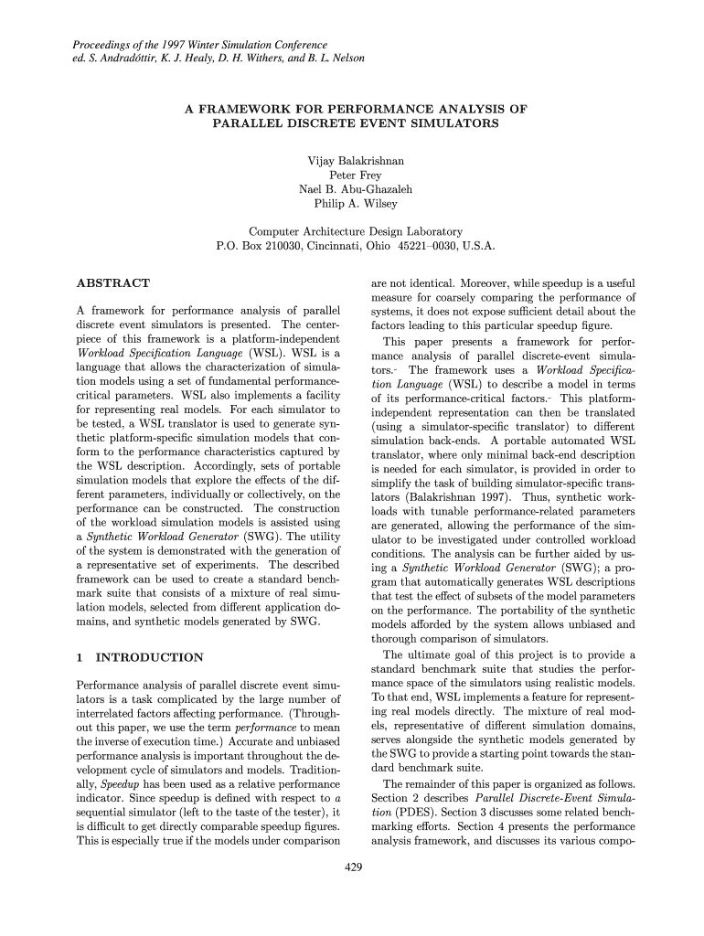 A Framework for Performance Analysis of Parallel Discrete Event