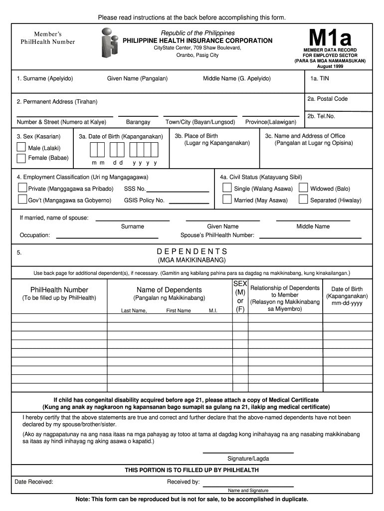 Philhealth M1a Form