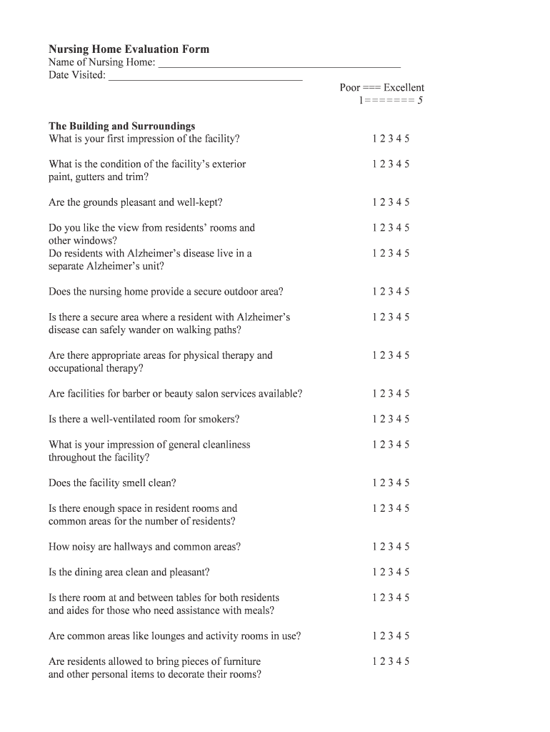 Printable Nursing Home Evaluation Form  Legacy Lawyers