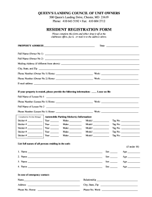 Resident Registration Form