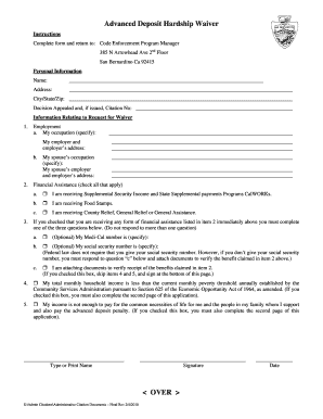 San Bernardino Advance Deposit Hardship Waiver Form