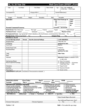 18, 19, 20 Year Old Well Care Exam EPSDT Form Chnct