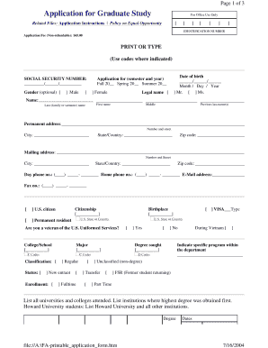 Howard University Application  Form
