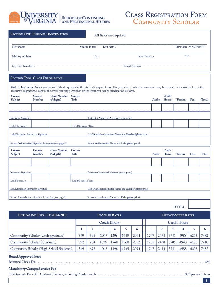 Class Registration Form Community Scholar  University of Virginia    Scps Virginia