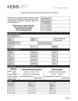Subcontractor Prequalification Form Template