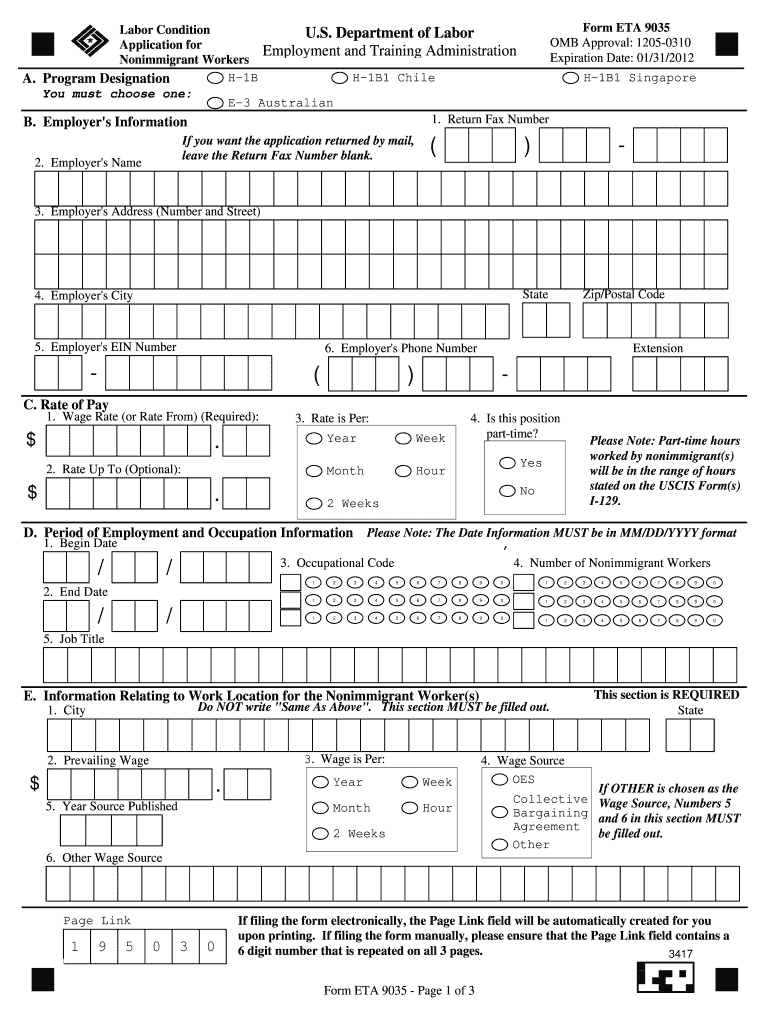 Form ETA 9035 Labor Condition U  Foreignlaborcert Doleta