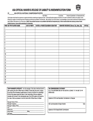 ASA Official Roster and Waiver Form Clinton Parks and Recreation