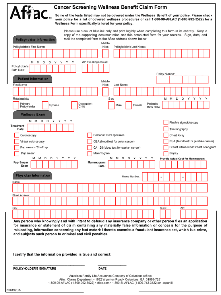  DUCK Cancer Screening Wellness Benefit Claim Form Please Read All Instructions 2009