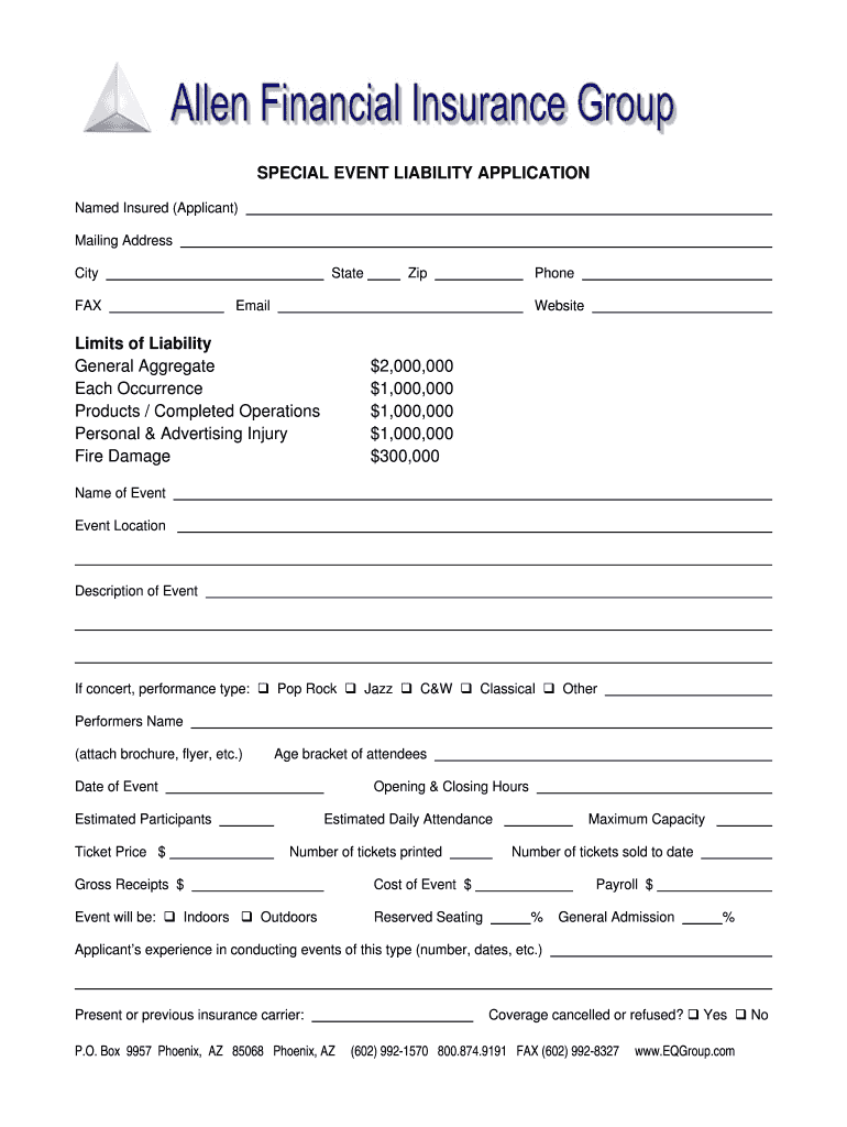 SPECIAL EVENT LIABILITY APPLICATION Limits of Liability  Form