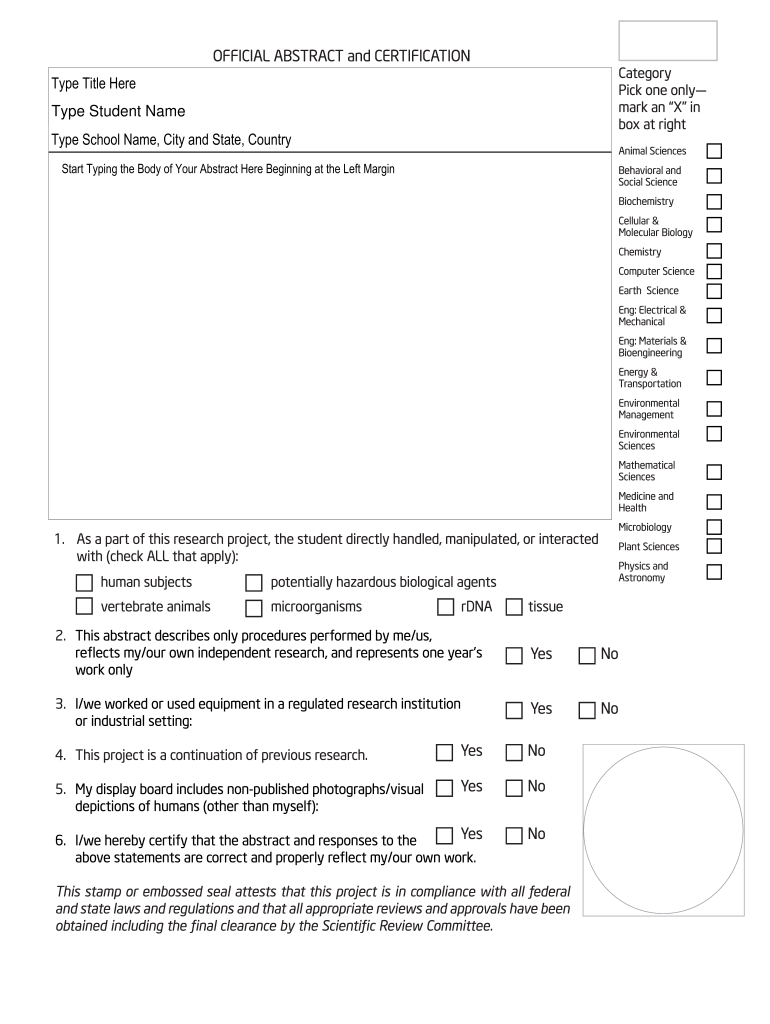 Abstract Certification  Form