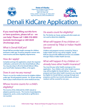 Denali Kidcare Application  Form