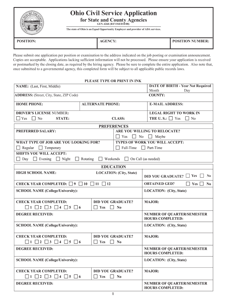 The State of Ohio is an Equal Opportunity Employer and Provider of ADA Services  Form