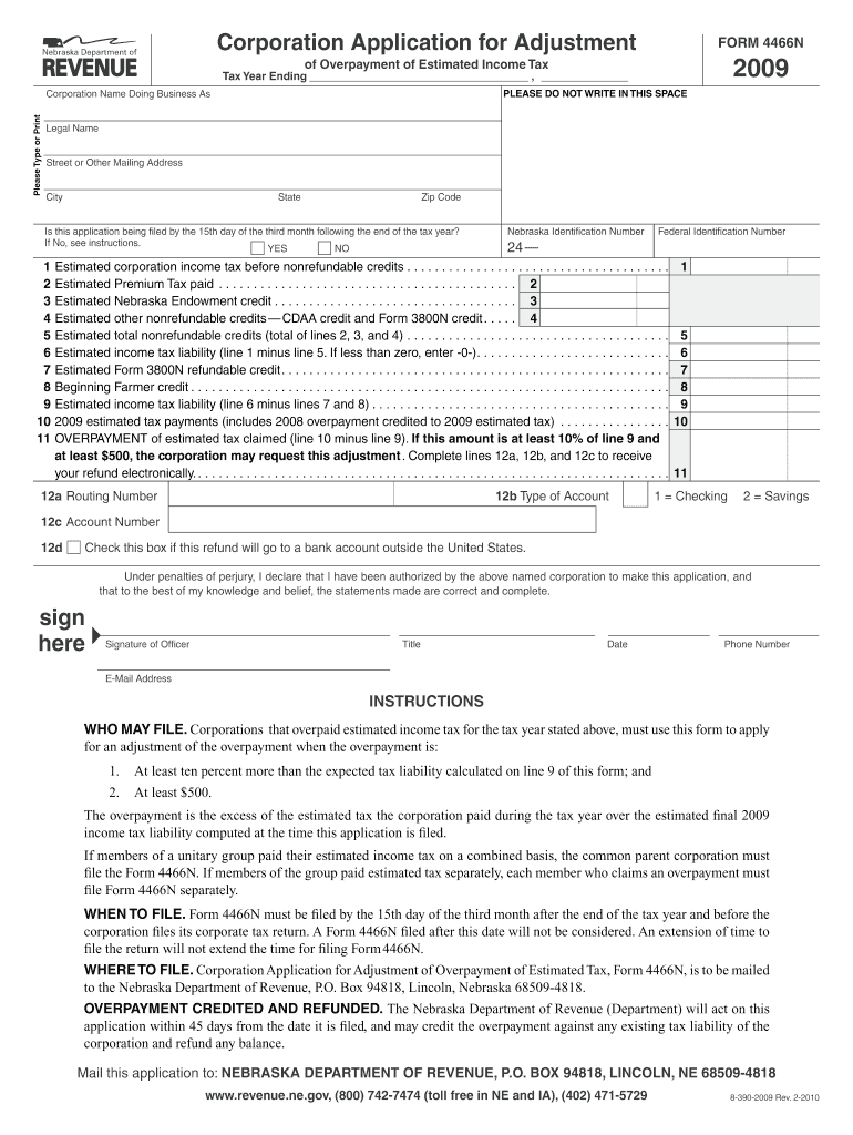 Corporation Application for Adjustment Sign Here Nebraska  Form