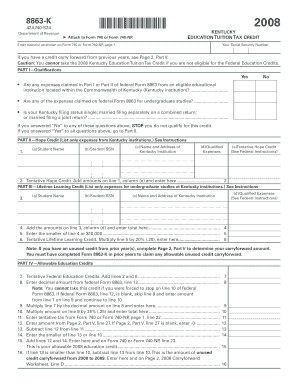 8863K *0800020026* 42A740S24 Department of Revenue Attach to Form 740 or Form 740NP Revenue Ky