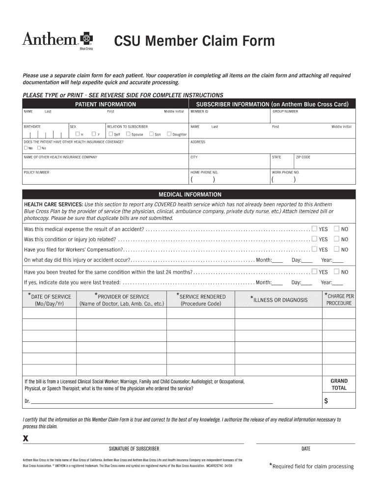 CSU Member Claim Form  Wells Fargo Insurance Services