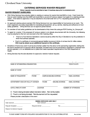 Catering Services Waiver Request Form DineOnCampuscom