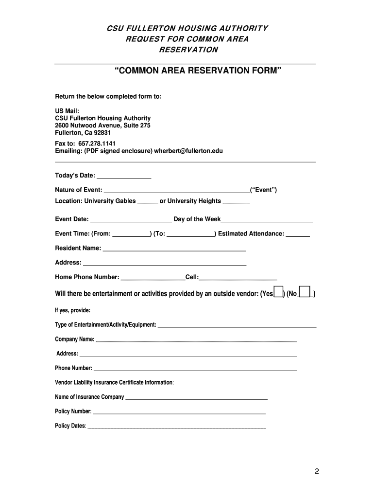 CSUFHA Special Event Request Form CSU Fullerton Housing