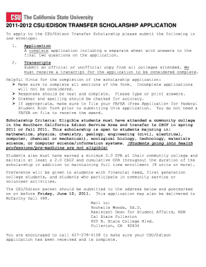 CSUEDISON TRANSFER SCHOLARSHIP APPLICATION Fullerton  Form