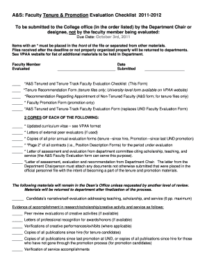 A&amp;S Faculty Tenure &amp; Promotion Evaluation Arts &amp; Sciences  Form